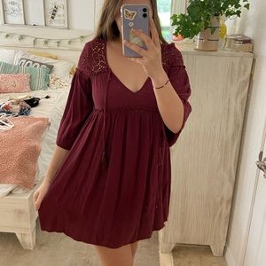 Maroon Boho Flowy Dress